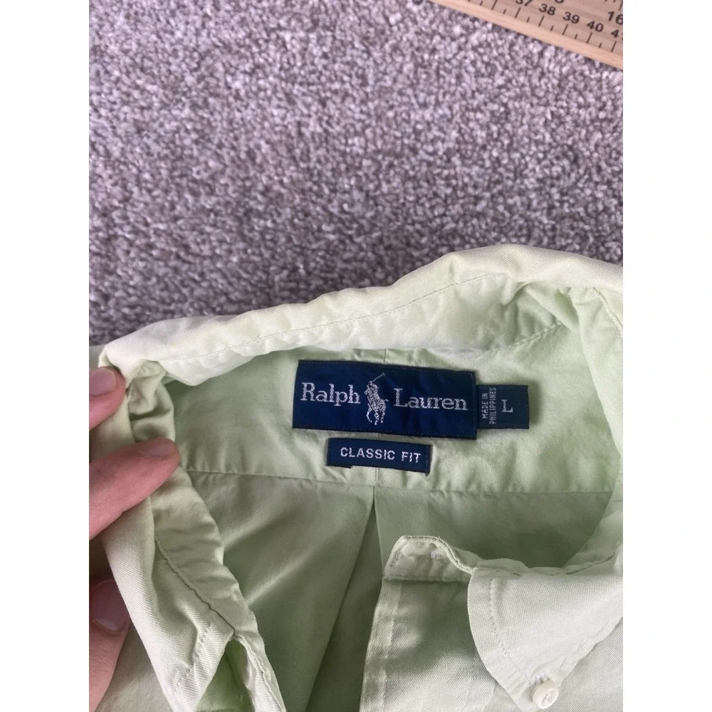 Polo Ralph Lauren Pastel Green Solid Button Down Mens L (Fits Relaxed) Pink Pony